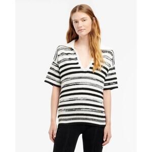 Barrie Chanel Cotton Cashmere Polo Top in Niveous Black XS